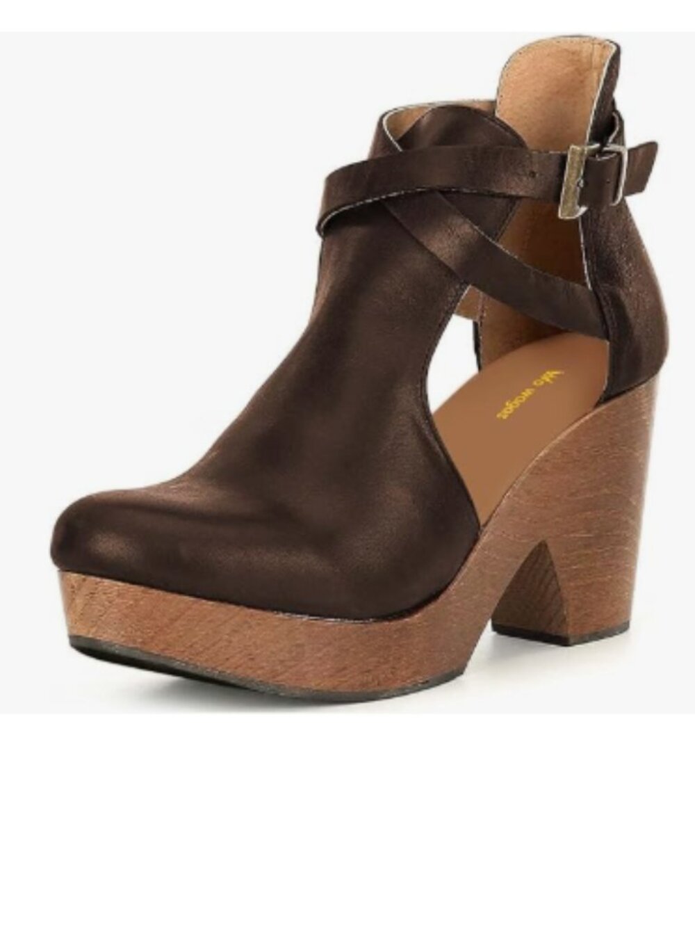 Dark Brown Platform Round Toe Cutout Ankle Boots Strap Buckle Cork Block Heels
